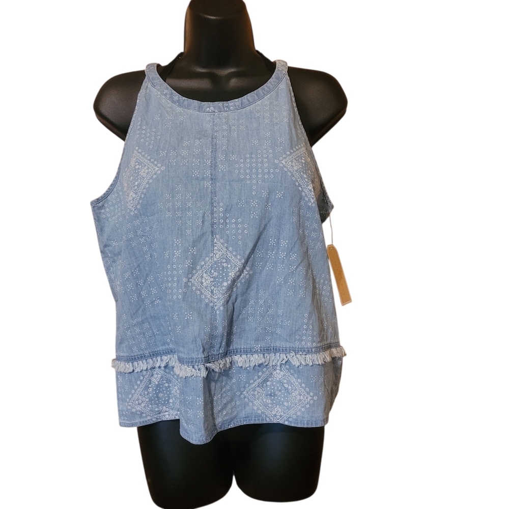 copper key chambray Fringed Boho Tank Top NWT Size Small